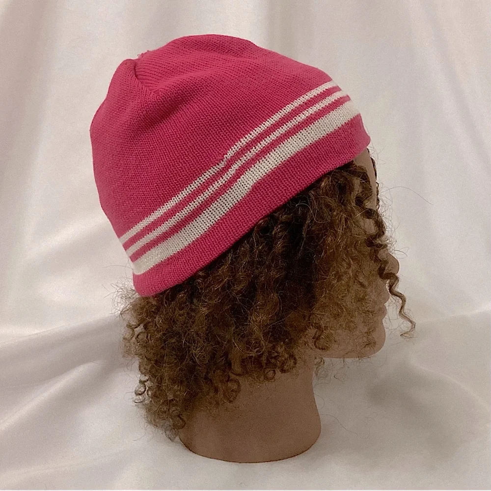 Vintage Pink And White Striped Beanie Winter Hat